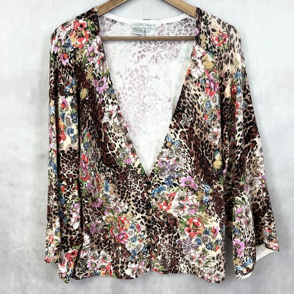 Alberto Makali Womens Cardigan M Leopard Floral Boho Viscose Stretch Mobwife - Picture 1 of 6